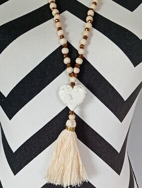 White Turquoise Heart Long Necklace